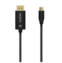 Cable Conversor DisplayPort 8K 60HZ Aisens A109-0686/ USB Tipo-C Macho - DisplayPort Macho/ Hasta 27W/ 1250Mbps/ 80cm/ Negro