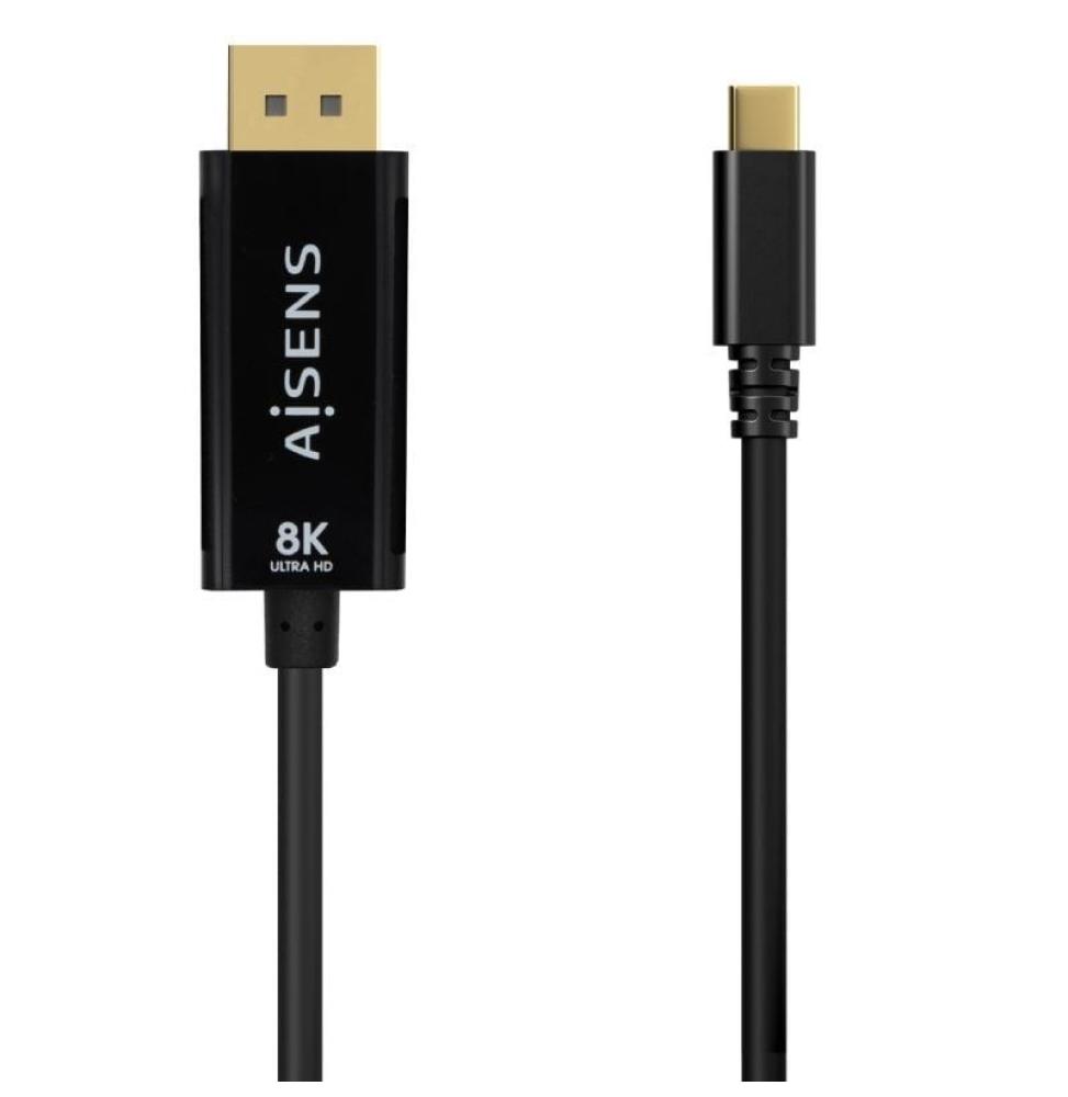 Cable Conversor Aisens A109-0688/ USB Tipo-C Macho - DisplayPort Macho/ Hasta 27W/ 1250Mbps/ 80cm/ Negro