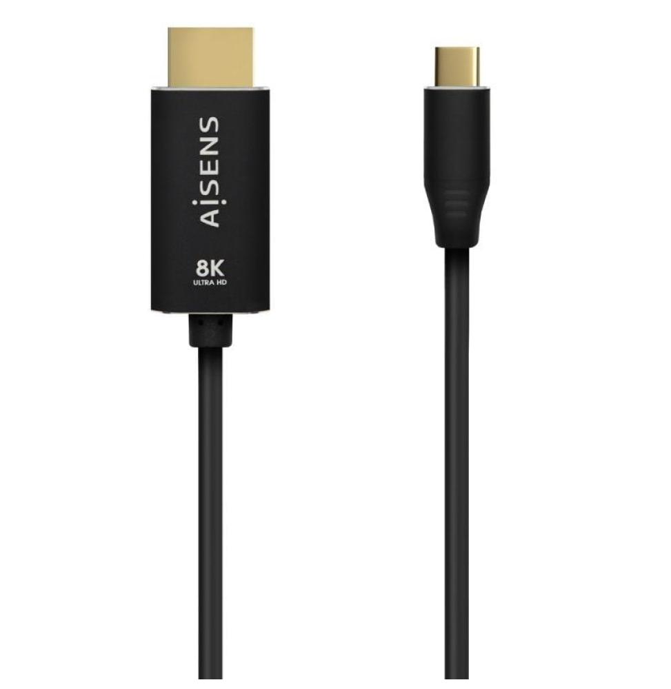 Cable Conversor Aisens A109-0711/ USB Tipo-C Macho/ HDMI 8K Macho/ Hasta 27W/ 6000Mbps/ 1m/ Negro