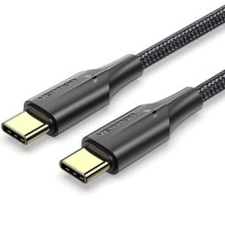 Cable USB 2.0 Tipo-C 3A Vention TAUBI/ USB Tipo-C Macho - USB Tipo-C Macho/ Hasta 60W/ 480Mbps/ 3m/ Negro