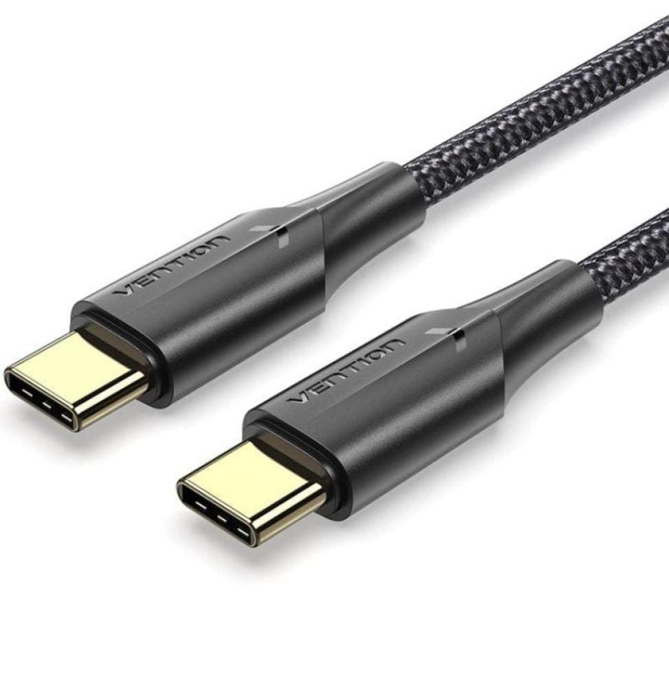 Cable USB 2.0 Tipo-C 3A Vention TAUBI/ USB Tipo-C Macho - USB Tipo-C Macho/ Hasta 60W/ 480Mbps/ 3m/ Negro