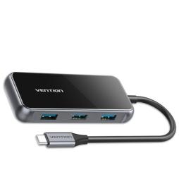 Hub USB Tipo-C Vention TFDHB/ 4xUSB/ 1xUSB Tipo-C PD/ Gris