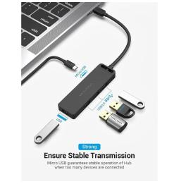 Hub USB Tipo-C Vention TGKBD/ 4xUSB/ 1xMicroUSB PD/ 50cm