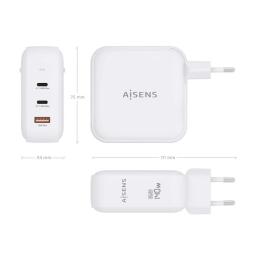 Cargador Gan de Pared Aisens ASCH-140W3P030-W/ 2xUSB Tipo-C/ 1xUSB/ 140W