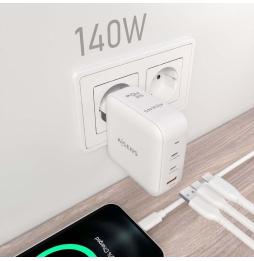 Cargador Gan de Pared Aisens ASCH-140W3P030-W/ 2xUSB Tipo-C/ 1xUSB/ 140W