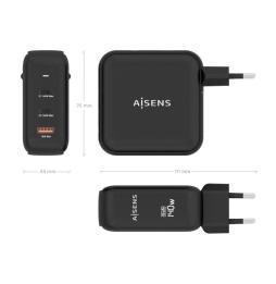 Cargador Gan de Pared Aisens ASCH-140W3P031-BK/ 2xUSB Tipo-C/ 1xUSB/ 140W