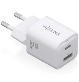 Cargador Gan de Pared Aisens ASCH-30W2P020-W/ 1xUSB Tipo-C/ 1xUSB/ 30W