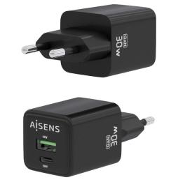 Cargador Gan de Pared Aisens ASCH-30W2P038-BK/ 1xUSB Tipo-C/ 1xUSB/ 30W