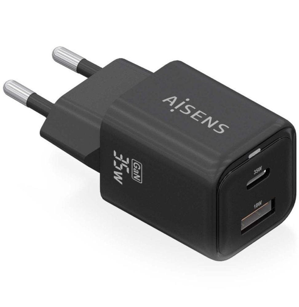 Cargador Gan de Pared Aisens ASCH-35W2P025-BK/ 1xUSB Tipo-C/ 1xUSB/ 35W