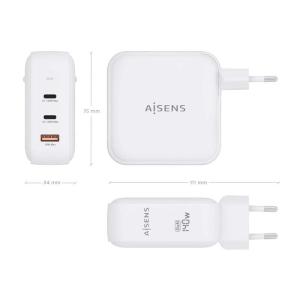 Cargador Gan de Pared Aisens ASCH-140W3P030-W/ 2xUSB Tipo-C/ 1xUSB/ 140W