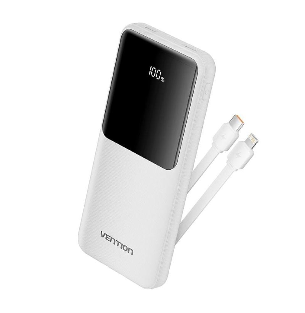 Powerbank 10000mAh Vention FHOW0/ 22.5W/ Blanca/ Incluye Cable USB TIpo-C y Lightning