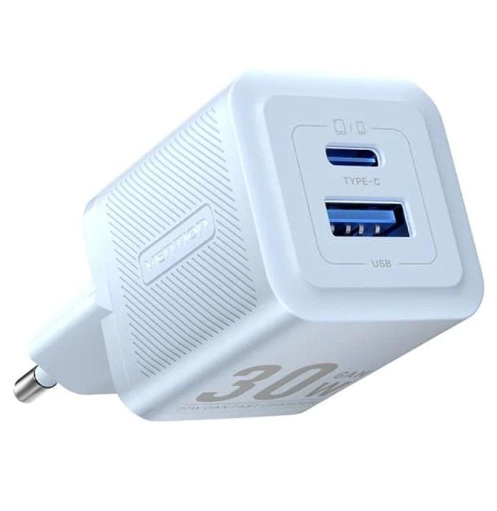 Cargador Gan de Pared Vention FEQL0-EU/ 1xUSB Tipo-C/ 1xUSB/ 30W