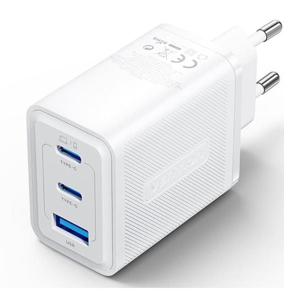 Cargador Gan de Pared Vention FERW0-EU/ 2xUSB Tipo-C/ 1xUSB/ 65W