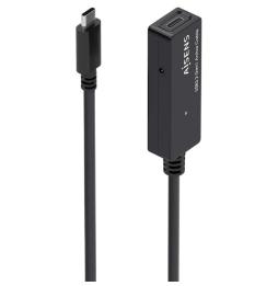 Cable Alargador USB 3.2 con Amplificador Aisens A107-0869/ USB Tipo-C Macho - USB Tipo-C Hembra/ Hasta 100W/ 20Gbps/ 5m/ Negro