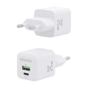 Cargador Gan de Pared Aisens ASCH-25W2P014-W/ 1xUSB Tipo-C/ 1xUSB/ 25W