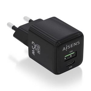 Cargador Gan de Pared Aisens ASCH-25W2P015-BK/ 1xUSB Tipo-C/ 1xUSB/ 25W