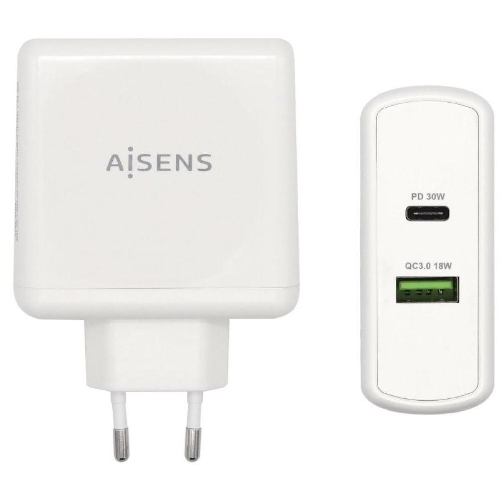 Cargador de Pared Aisens ASCH-2PD30QC-W/ 1xUSB Tipo-C/ 1x USB/ 48W