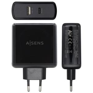 Cargador de Pared Aisens ASCH-2PD45A-BK/ 1xUSB Tipo-C/ 1x USB/ 57W