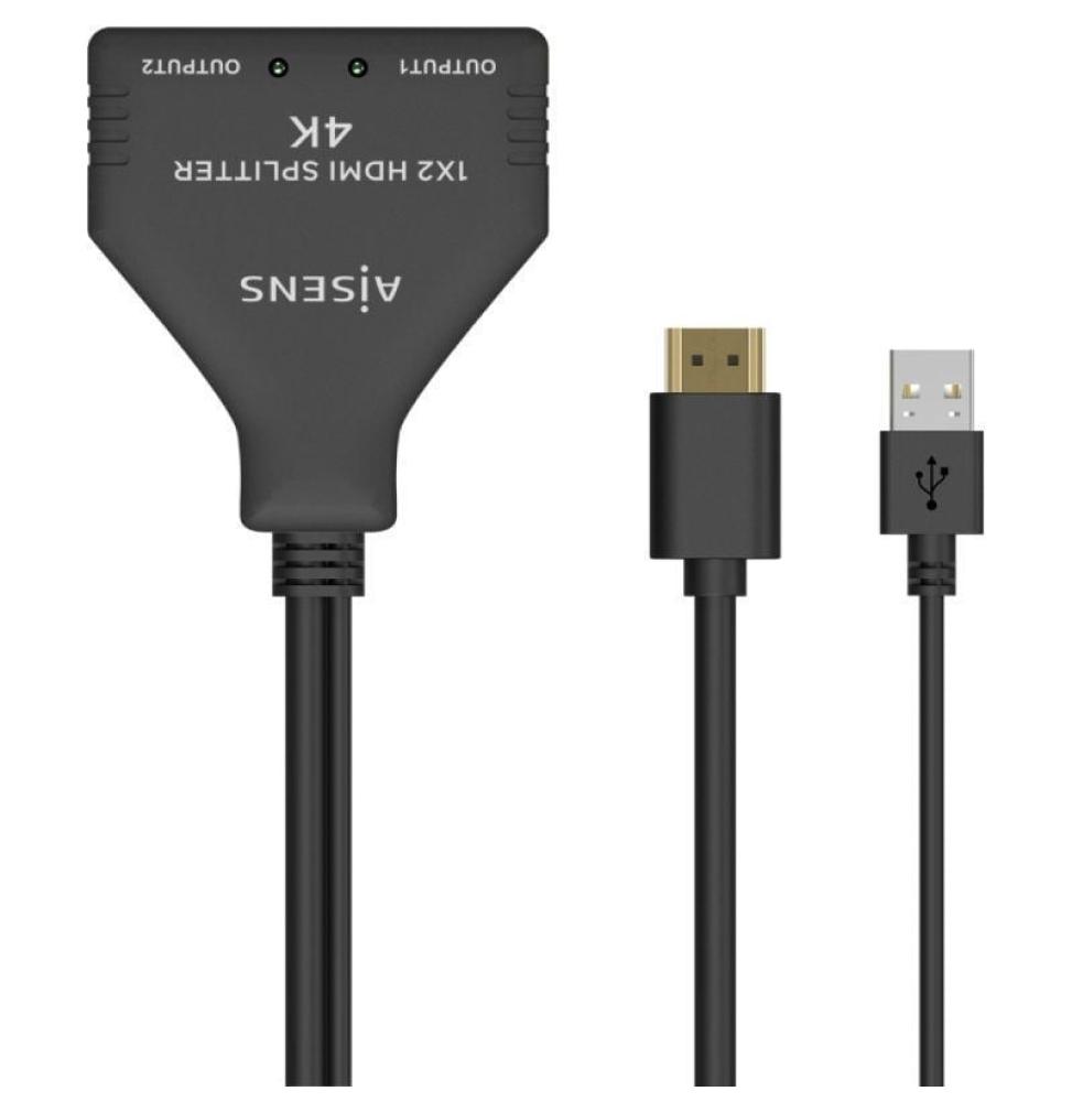 Duplicador HDMI 4K Aisens A123-0654/ 2 HDMI Hembra - HDMI Macho - USB Macho/ 30cm/ Negro