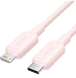 Cable USB 2.0 Tipo-C Lightning Vention LAKPH/ USB Tipo-C Macho - Lightning Macho/ Hasta 27W/ 480Mbps/ 2m/ Rosa