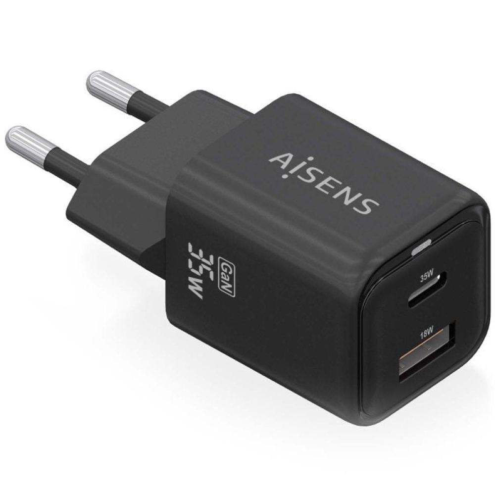 Cargador Gan de Pared Aisens ASCH-35W2P025-BK/ 1xUSB Tipo-C/ 1xUSB/ 35W