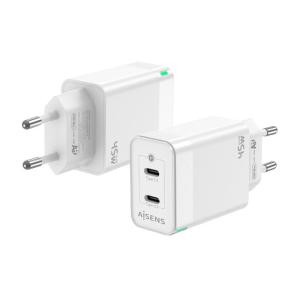 Cargador Gan de Pared Aisens ASCH-45W2P005-W/ 2xUSB Tipo-C/ 45W