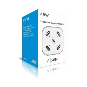 Cargador de Mesa Aisens ASCH-5PQC-W/ 1xUSB Tipo-C/ 4xUSB/ 48W