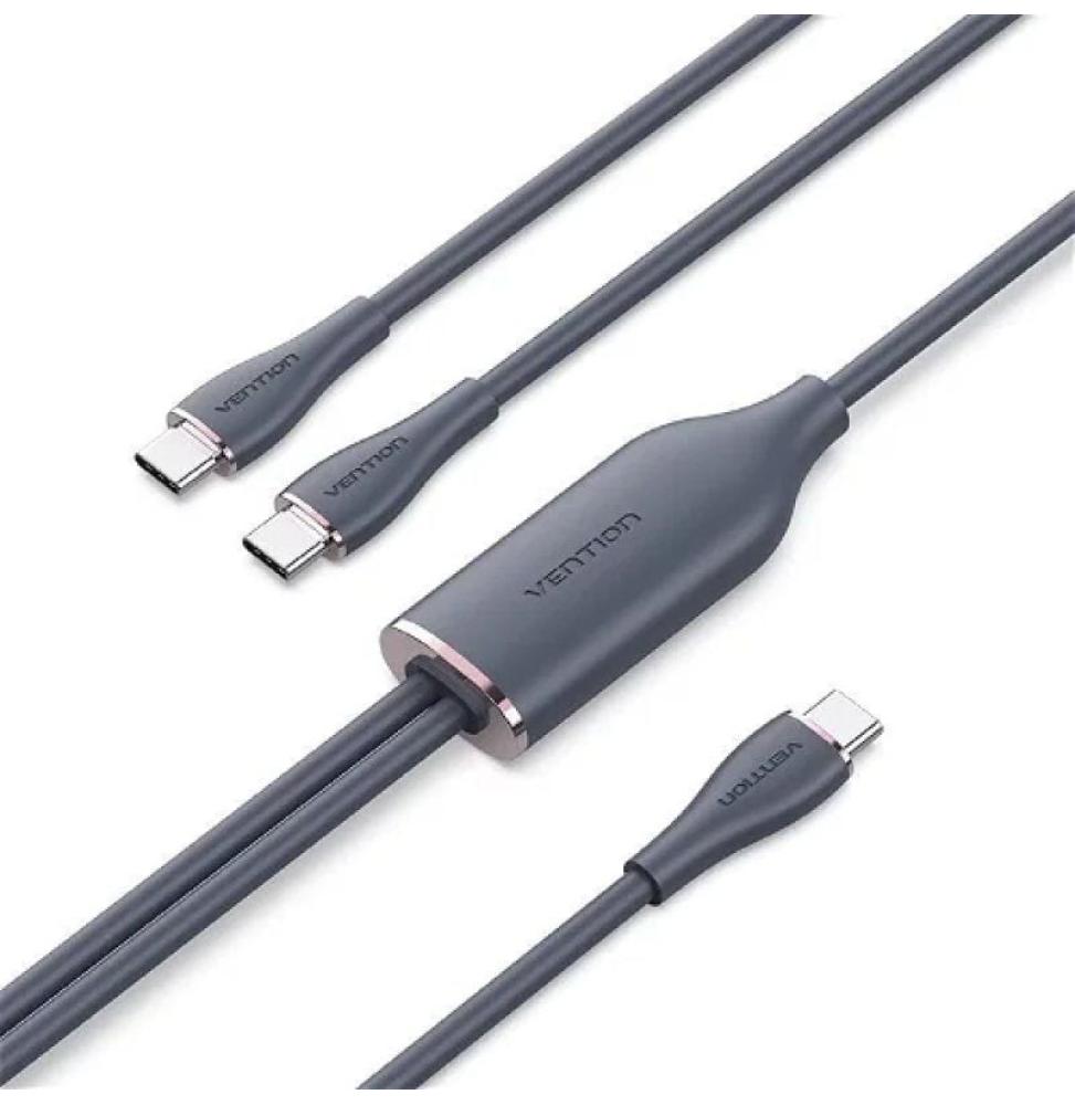 Cable USB Tipo-C Vention CTMBG/ USB Tipo-C Macho - 2 x USB Tipo-C Macho/ Hasta 100W/ 480Mbps/ 1.5m/ Negro