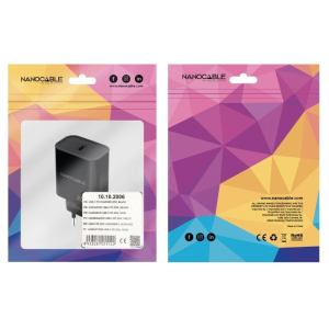 Cargador de Pared Nanocable 10.10.2006/ 1xUSB Tipo-C/ 20W/ Negro