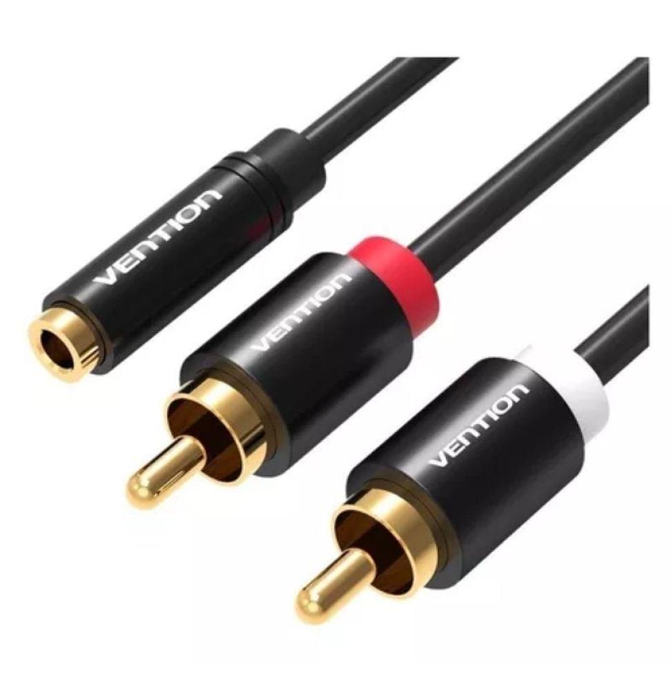 Cable Estéreo Vention VAB-R01-B100/ Jack 3.5 Hembra - 2x RCA Macho/ 1m/ Negro