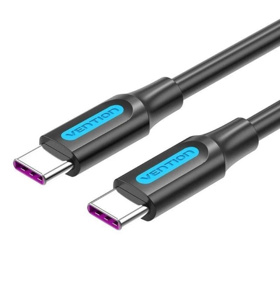 Cable USB 2.0 Tipo-C Vention COTBD/ USB Tipo-C Macho - USB Tipo-C Macho/ Hasta 100W/ 480Mbps/ 50cm/ Negro