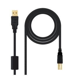 Cable USB 2.0 Impresora Nanocable 10.01.1205/ USB Tipo-B Macho - USB Macho/ 5m/ Negro