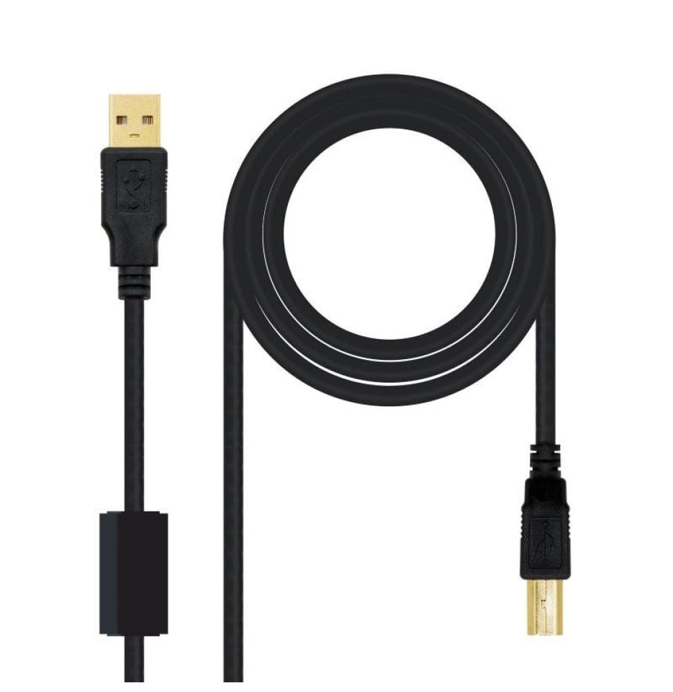 Cable USB 2.0 Impresora Nanocable 10.01.1205/ USB Tipo-B Macho - USB Macho/ 5m/ Negro