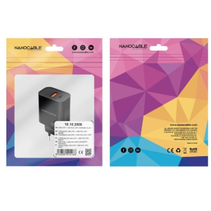 Cargador de Pared Nanocable 10.10.2008/ 1xUSB/ 1xUSB Tipo-C/ 20W/ Negro