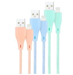 Cables USB 2.0 Lightning Nanocable 10.10.0401-CO1/ USB Macho - Lightning Macho/ 1m/ 3 Unidades/ Rosa, Azul y Verde