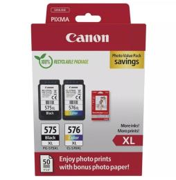 Cartucho de Tinta Original Canon PG-575XL + CL576XL Multipack Alta Capacidad/ Negro/ Tricolor + Papel Fotográfico