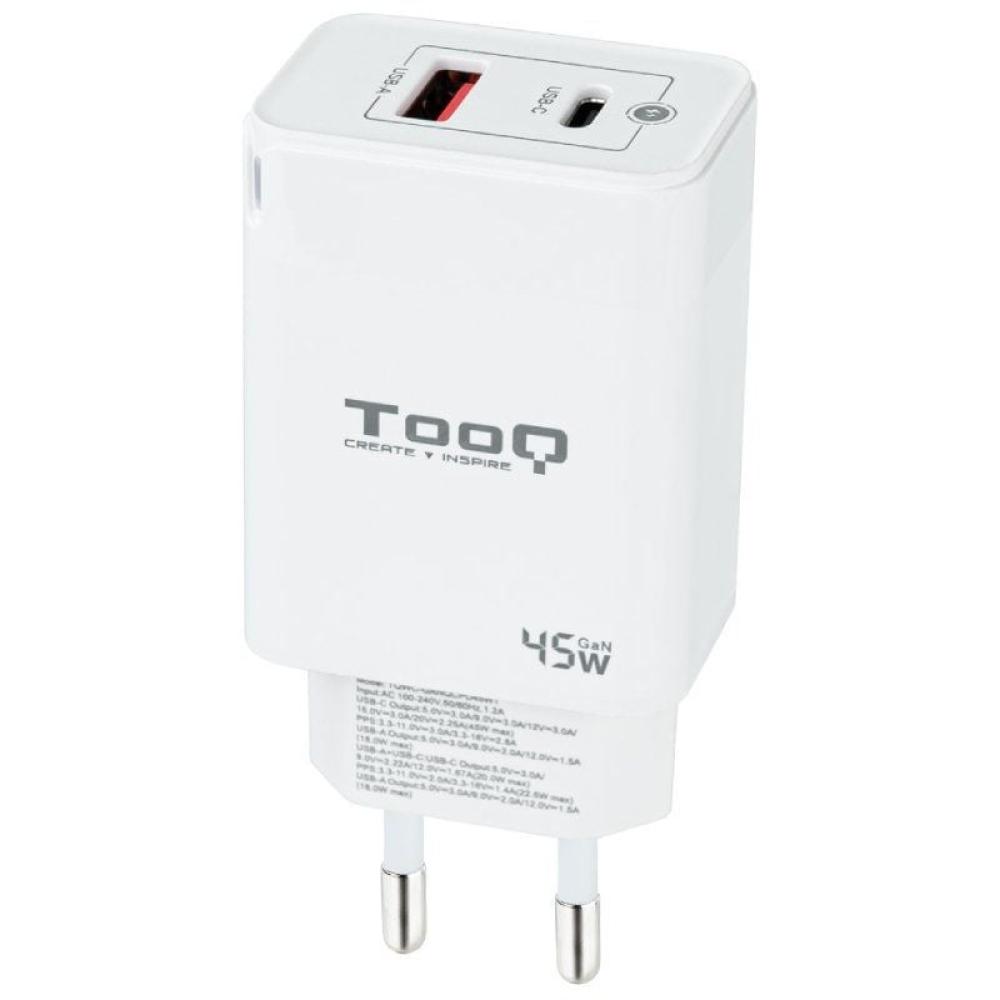 Cargador Gan de Pared TooQ TQWC-GANQCPD45WT/ 1xUSB Tipo-C/ 1xUSB/ 45W