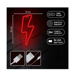 Luz Neon Forever Light Neon LED Bolt Red/ Funciona a Pilas y USB