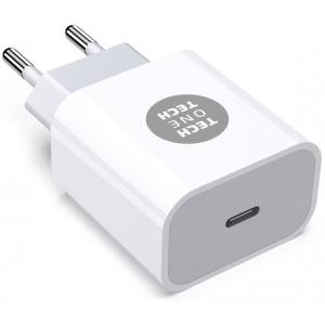 Cargador de Pared Tech One Tech TEC2263/ 1xUSB Tipo-C + Cable USB Tipo-C/ 3A/ Blanco