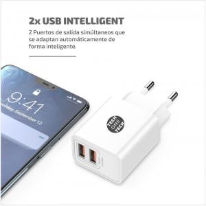 Cargador de Pared Tech One Tech TEC2403/ 2xUSB + Cable USB Tipo-C/ 2.4A/ Blanco