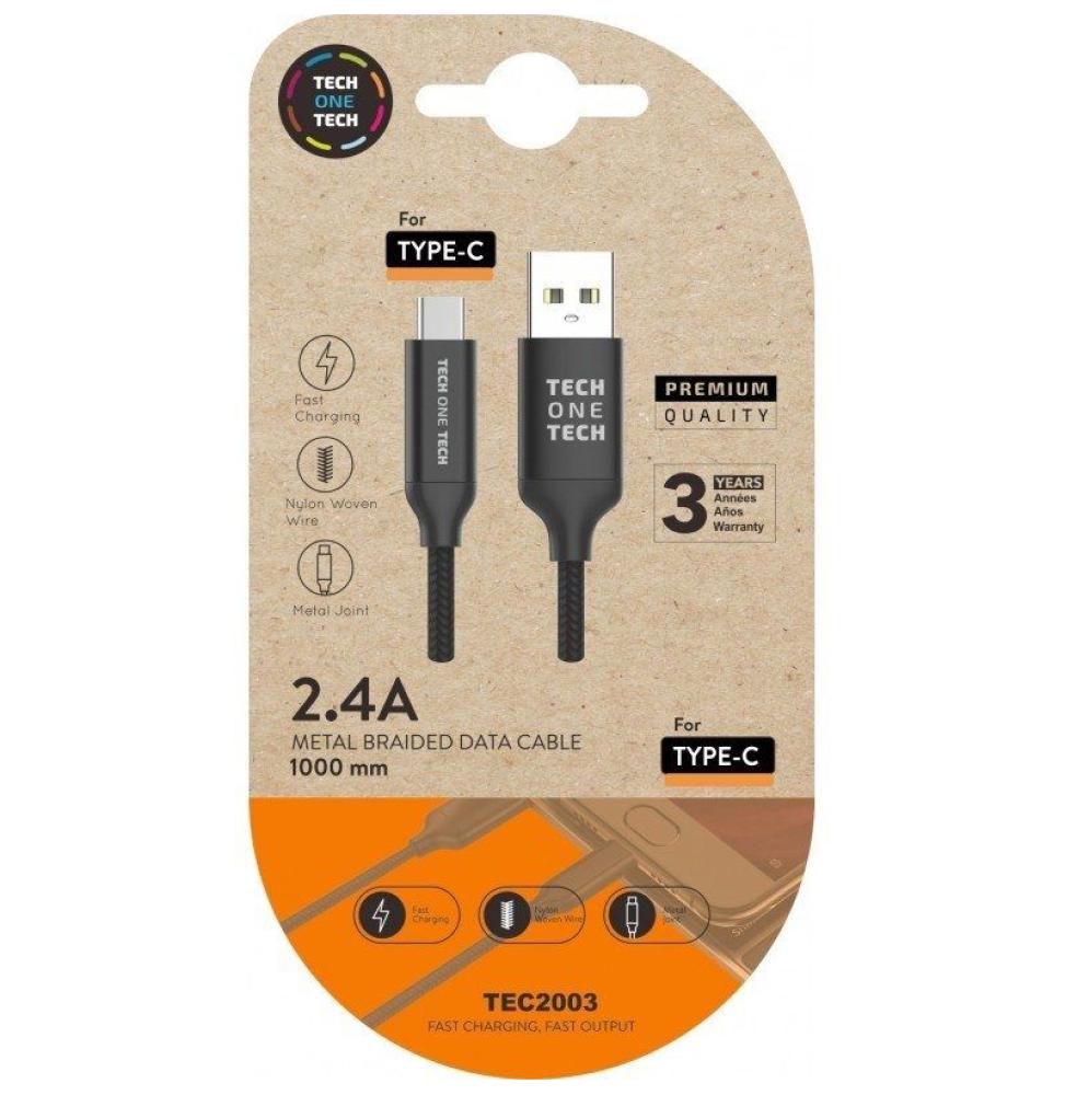 Cable USB 2.0 Tech One Tech TEC2003/ USB Tipo-C Macho - USB Macho/ 1m/ Negro