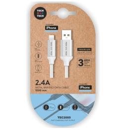 Cable USB 2.0 Tech One Tech TEC2005/ USB Macho - Lightning Macho/ 1m/ Blanco