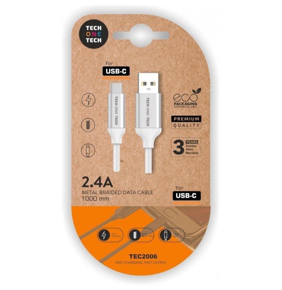 Cable USB 2.0 Tech One Tech TEC2006/ USB Tipo-C Macho - USB Macho/ 1m/ Blanco