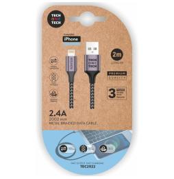 Cable USB 2.0 Tech One Tech TEC2022/ USB Macho - Lightning Macho/ 2m/ Gris