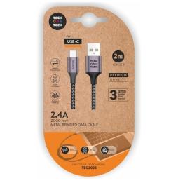 Cable USB 2.0 Tech One Tech TEC2023/ USB Tipo-C Macho - USB Macho/ 2m/ Gris