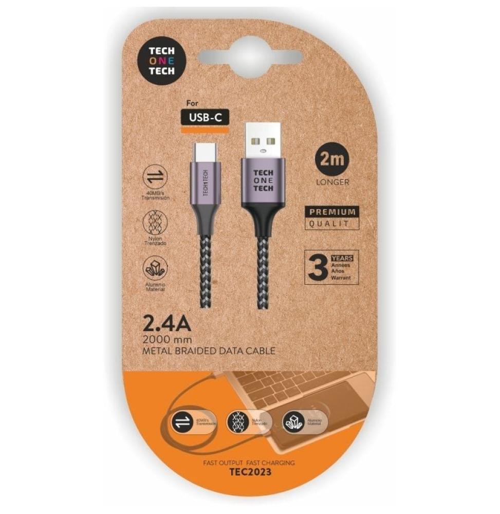 Cable USB 2.0 Tech One Tech TEC2023/ USB Tipo-C Macho - USB Macho/ 2m/ Gris