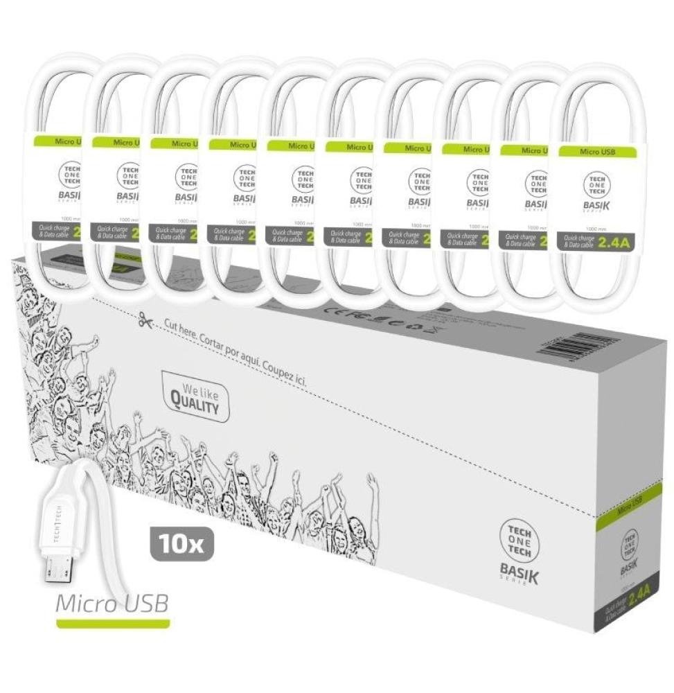 Pack 10 Cables USB 2.0 Tech One Tech TEC2951/ USB Macho - MicroUSB Macho/ 1m/ Blanco