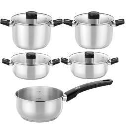 Pack Batería de Cocina Elite Monix M240002/ Cazo Ø14cm/ Ollas Ø20 - 24cm/ Cacerolas Ø20 - 24cm/ Acero Inoxidable/ Apta para Indu