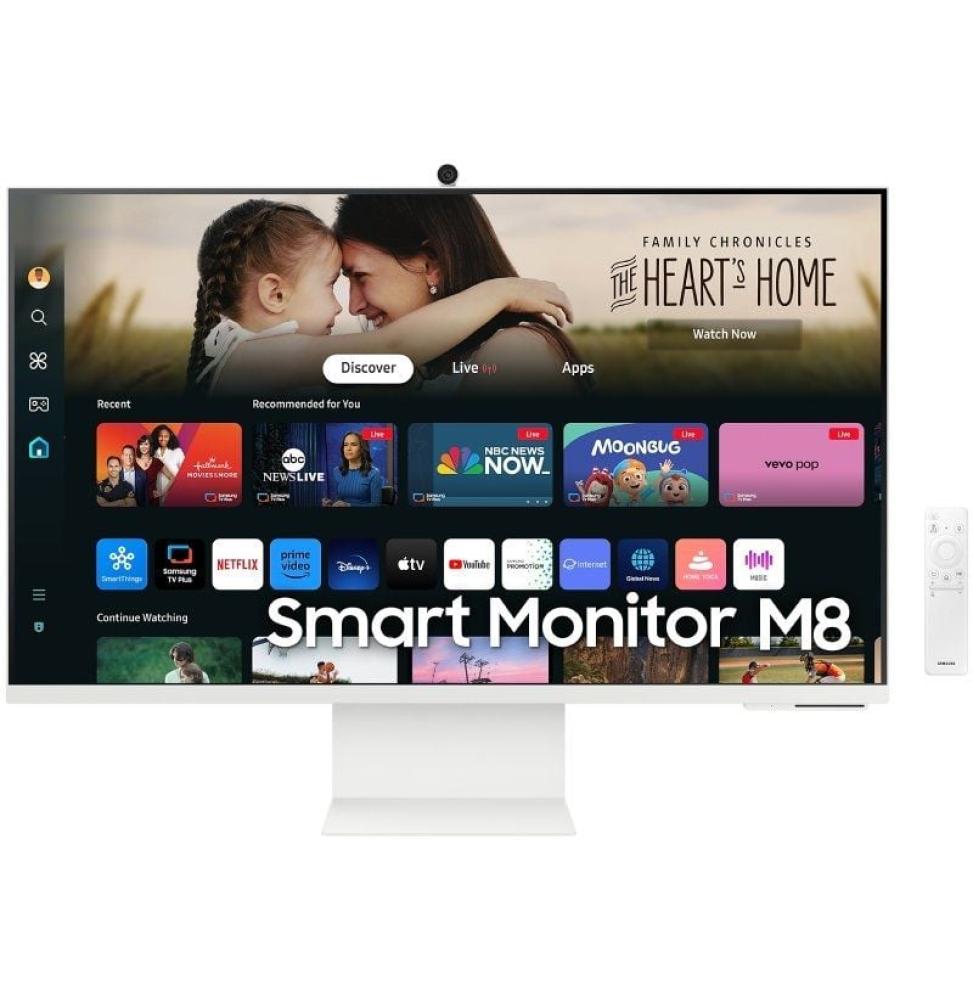 Smart Monitor Samsung M8 S32DM801UU 32'/ 4K/ Smart TV/ Webcam/ Multimedia/ Regulable en altura/ Blanco