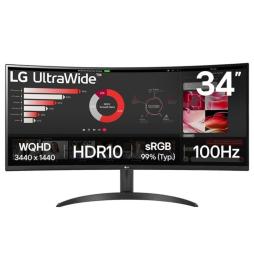 Monitor Profesional Ultrapanorámico Curvo LG 34WR50QK-B 34'/ WQHD/ Negro